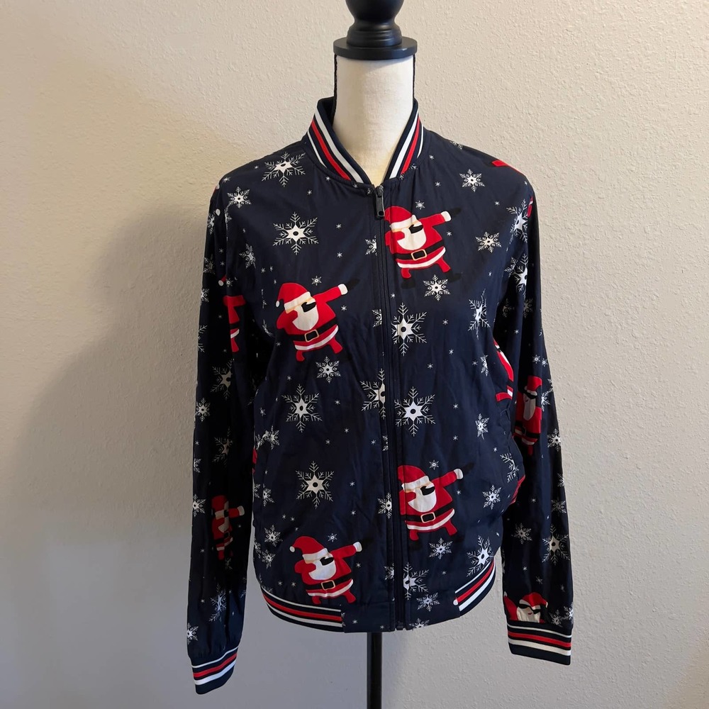 Denim & Flower Ricky Singh Men’s Medium Blue Christmas Santa zip up Jacket